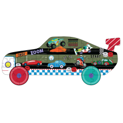 Floss &amp; Rock - Puslespil m. formet motiv &amp; ske 40 brikker - Cars "Racing Car"