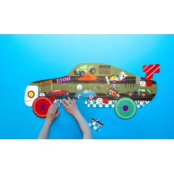Floss &amp; Rock - Puslespil m. formet motiv &amp; ske 40 brikker - Cars "Racing Car"