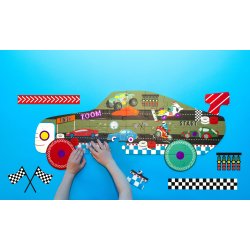 Floss &amp; Rock - Puslespil m. formet motiv &amp; ske 40 brikker - Cars "Racing Car"