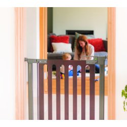 Safe &amp; Care - Presmonteret sikkerhedsgitter SC531 - Metal - M�rkegr� - Tr� - M�rkebrun - 76-96 cm