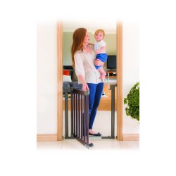 Safe &amp; Care - Presmonteret sikkerhedsgitter SC531 - Metal - M�rkegr� - Tr� - M�rkebrun - 76-96 cm